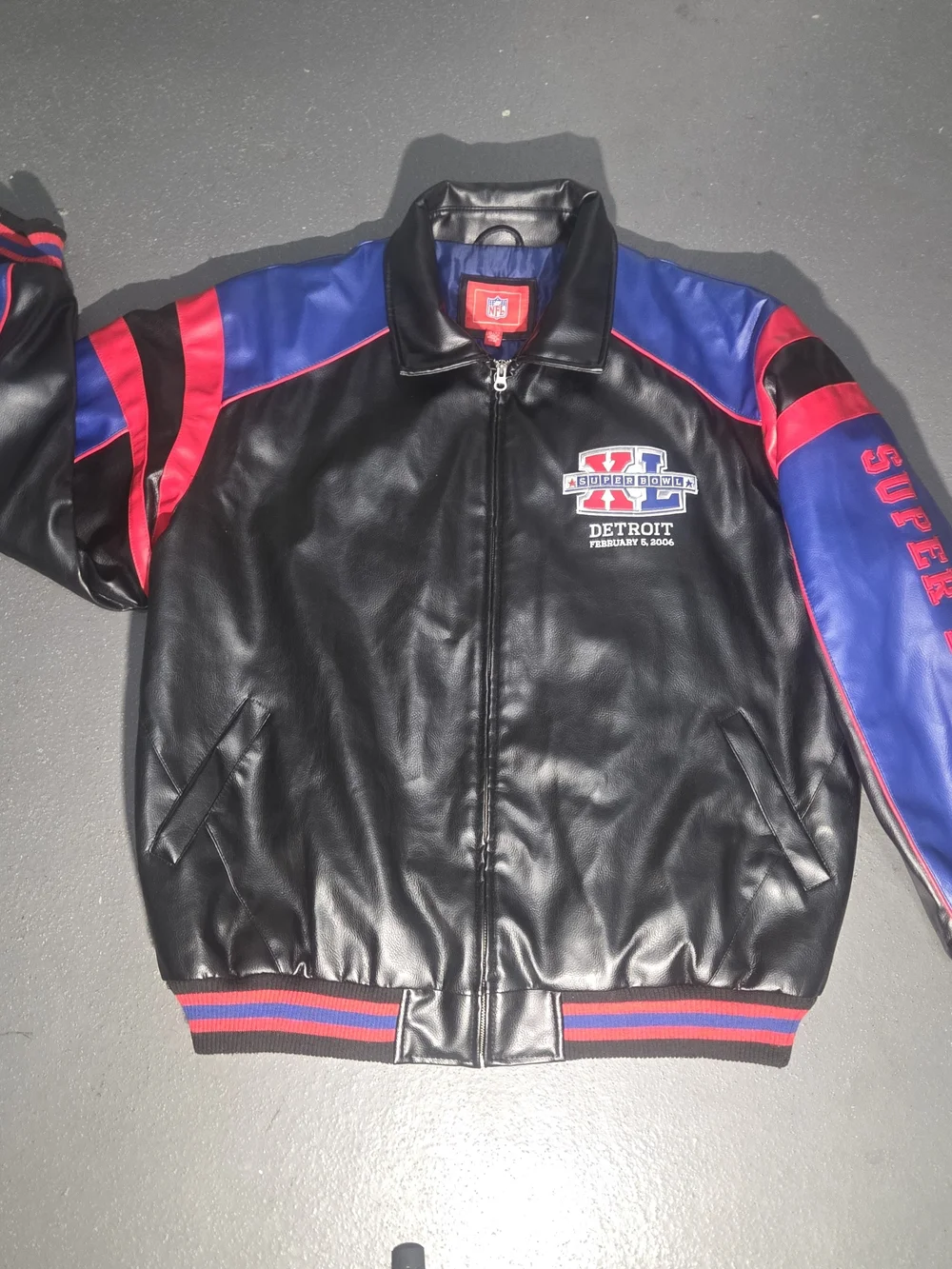 NFL Detroit Black Blue Red Bomber Jacket - Super Bowl Logo